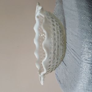 FENTON Vtg Fenton Art Glass White/Opalescent Hobnail Moonstone  Candy Bowl